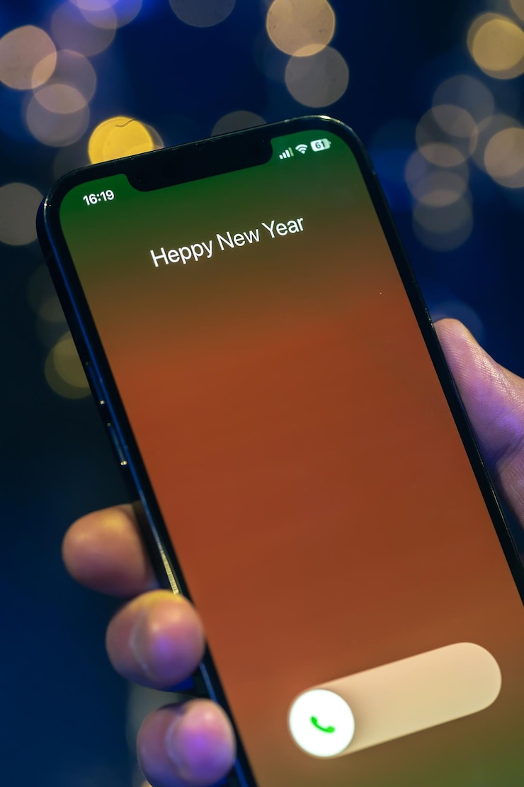 Foto grátis ecrã de chamadas recebidas de feliz ano novo de perto