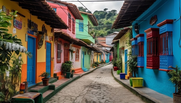 Edifício colonial colorido vibrante na paisagem urbana caribenha gerada por IA