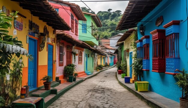 Edifício colonial colorido vibrante na paisagem urbana caribenha gerada por IA