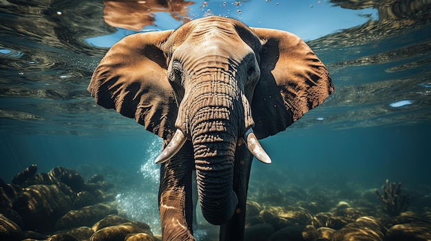 Foto grátis elefante nadando debaixo d'água no mar