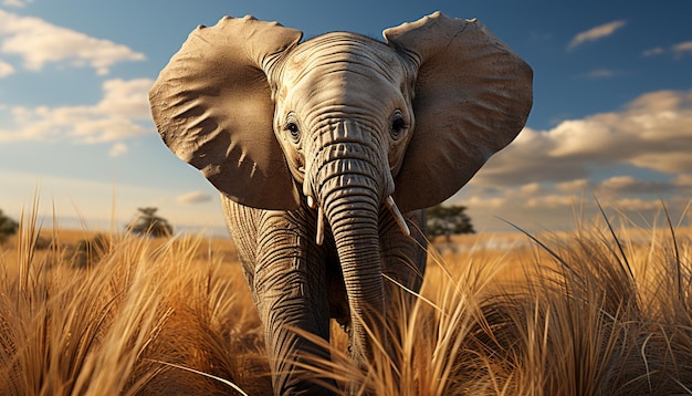 Foto grátis elefante no pôr do sol majestoso mamífero vagueia pela natureza selvagem da savana africana gerada por inteligência artificial