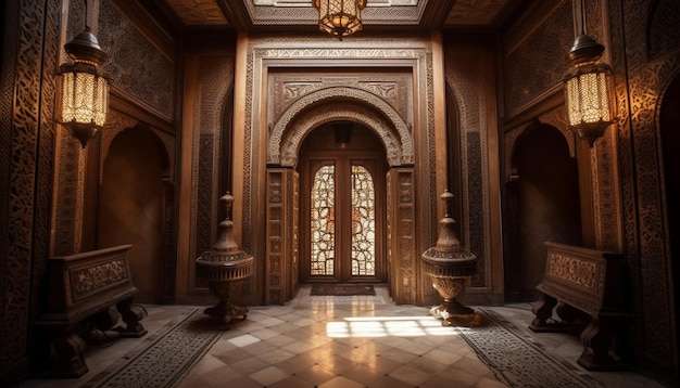 Foto grátis elegância antiga da entrada ornamentada do altar gerada por ia