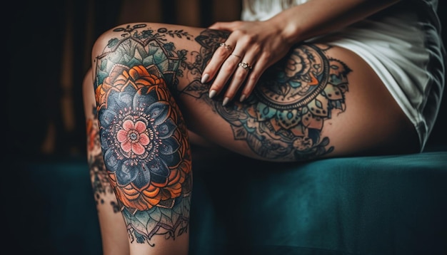 Foto grátis elegância de uma mulher em uma tatuagem de henna gerada por ia