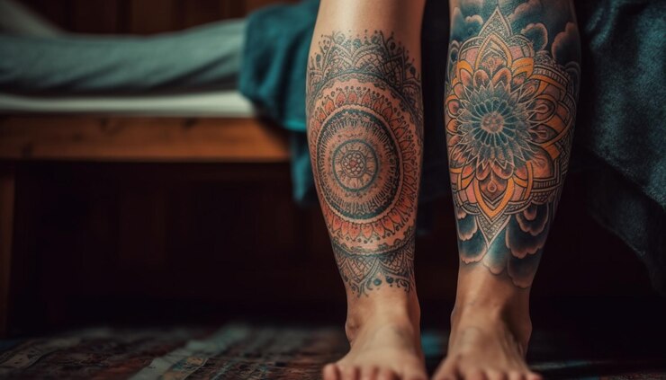 Foto grátis elegância descalça tatuagem de henna criatividade em madeira gerada por ia