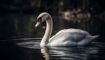 Foto grátis elegância do cisne mudo na água tranquila da lagoa gerada por ia