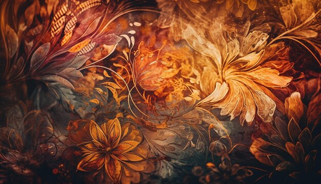 Elegância floral pintada em cenário de papel de parede antigo gerado por IA