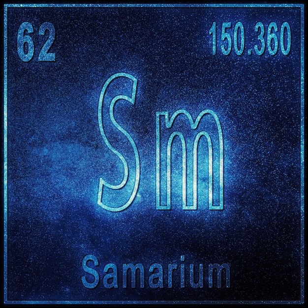 Elemento químico de samário, sinal com número atômico e peso atômico, elemento de tabela periódica