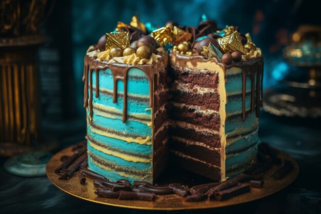Elementos de ouro para festa de aniversário e bolo