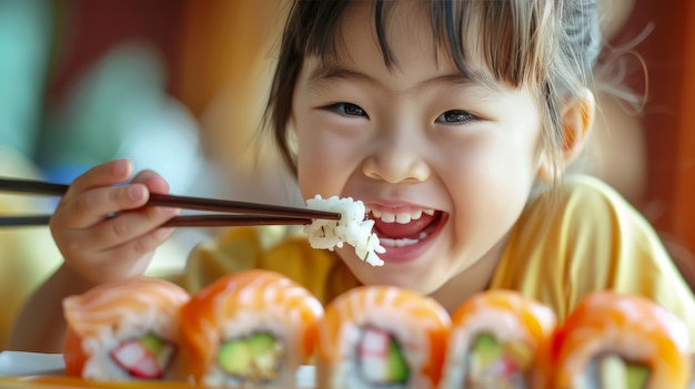 Foto grátis em close-up, uma pessoa a comer sushi.