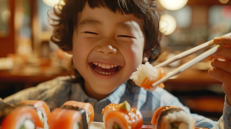 Foto grátis em close-up, uma pessoa a comer sushi.
