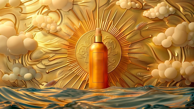 Foto grátis embalagem de produtos cosméticos com fundo em relevo solar inspirado no art nouveau