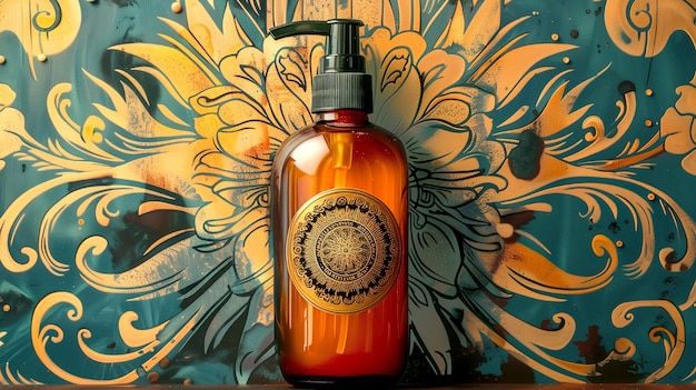 Foto grátis embalagem de produtos cosméticos com fundo em relevo solar inspirado no art nouveau