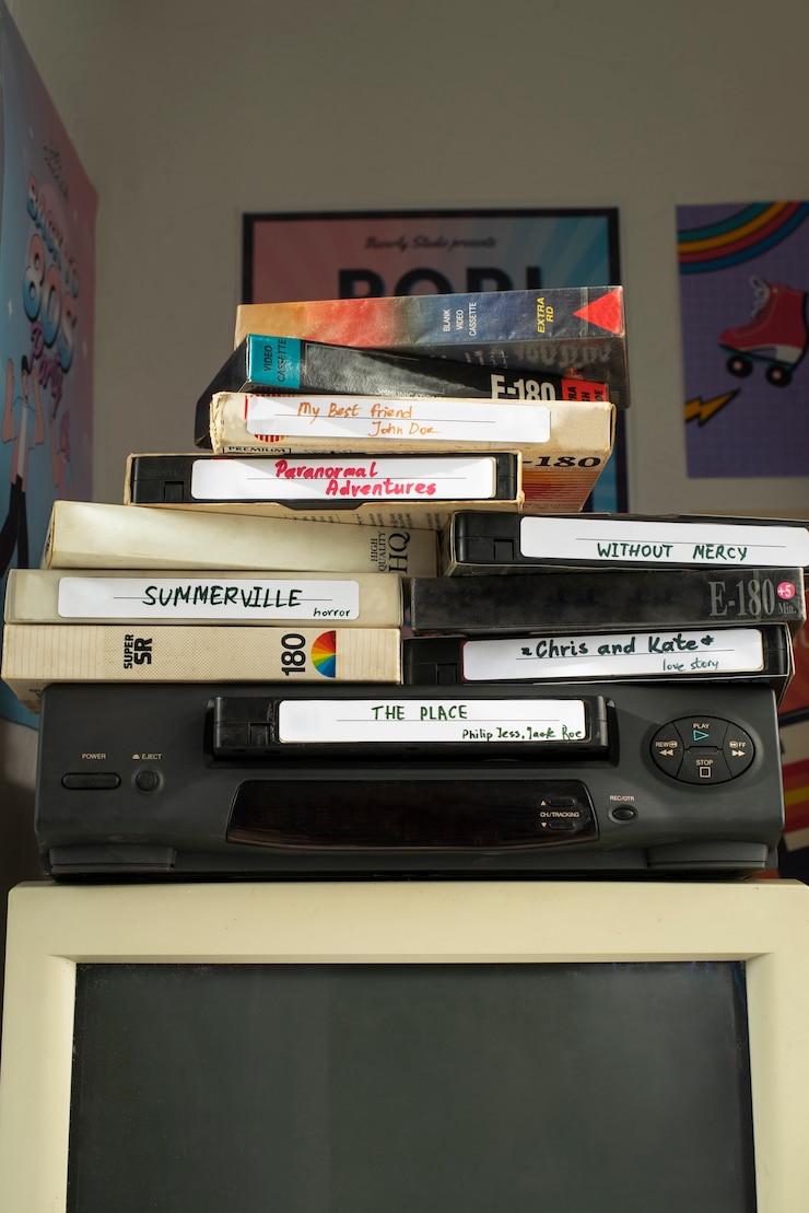 Foto grátis embalagem vhs antiga com tela