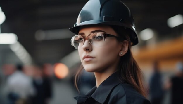 Empresária confiante em experiência em capacete de segurança em engenharia gerada por IA