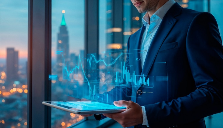 Foto grátis empresário a analisar dados do mercado de ações