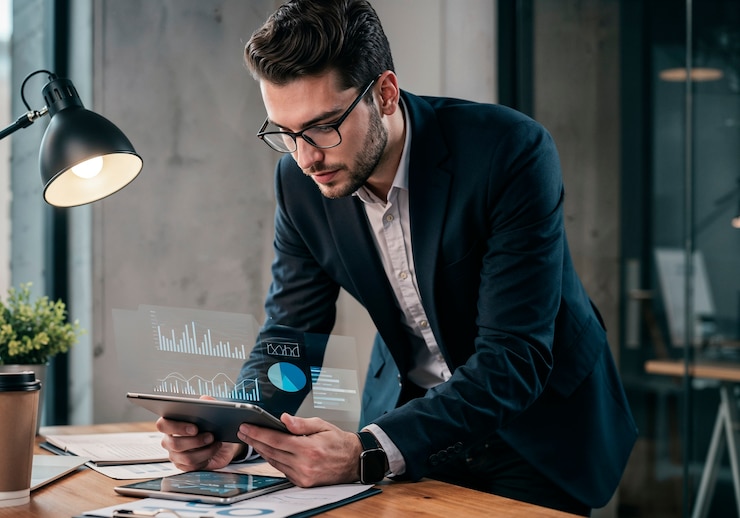 Foto grátis empresário analisando dados