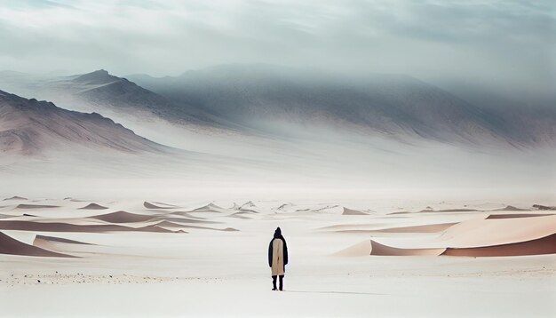 Empresário de pé na duna de areia com vista para paisagem generativa AI