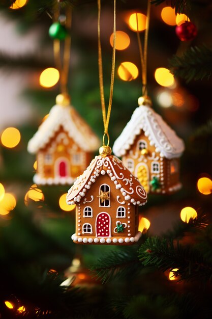 Enfeites de casa na árvore de natal
