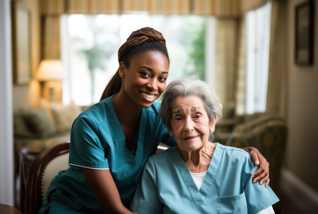 Enfermeira cuidando de paciente idoso