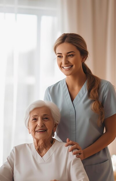 Enfermeira de tiro médio e paciente idoso
