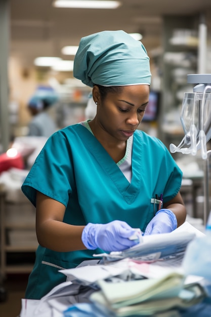 Foto grátis enfermeira trabalhando no hospital de uniforme