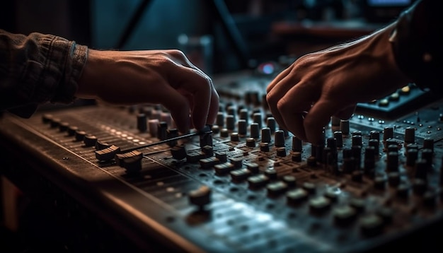 Foto grátis engenheiro de som especialista ajustando equipamentos de mixagem em boate gerado por ia