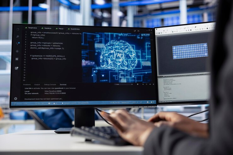 Foto grátis engenheiro que integra inteligência artificial na produção de fábricas fotovoltaicas