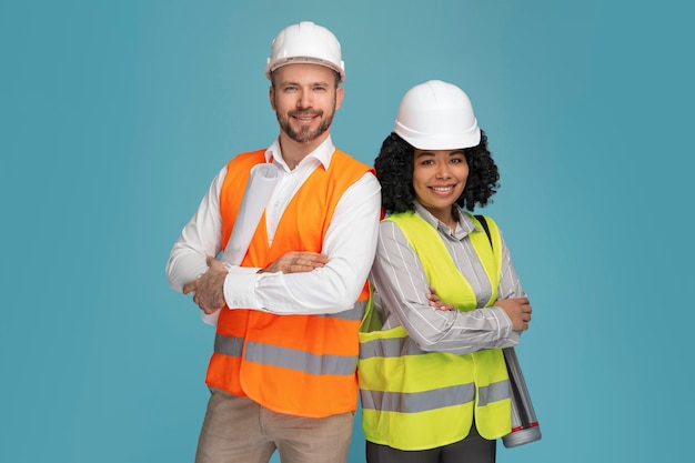 Foto grátis engenheiros de tiro médio trabalhando juntos