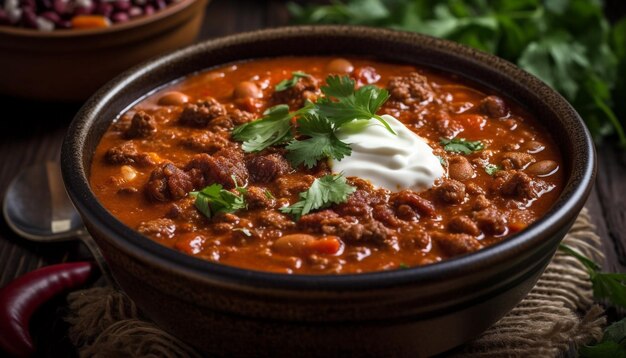 Ensopado de carne caseiro com legumes frescos e aperitivo de pão rústico gerado por IA