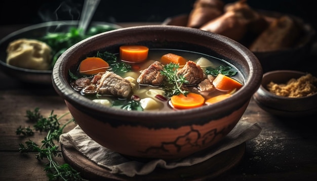 Foto grátis ensopado de carne rústica com molho de cogumelo shiitake gerado por ia