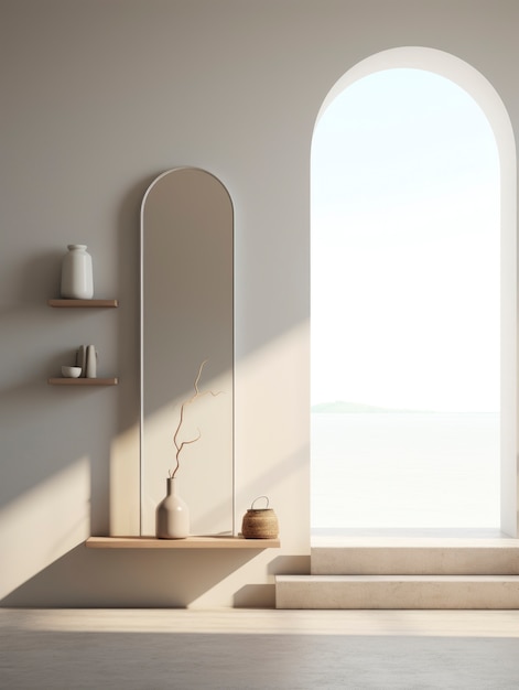 Entrada moderna com móveis e decoração