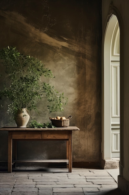 Entrada moderna com móveis e decoração