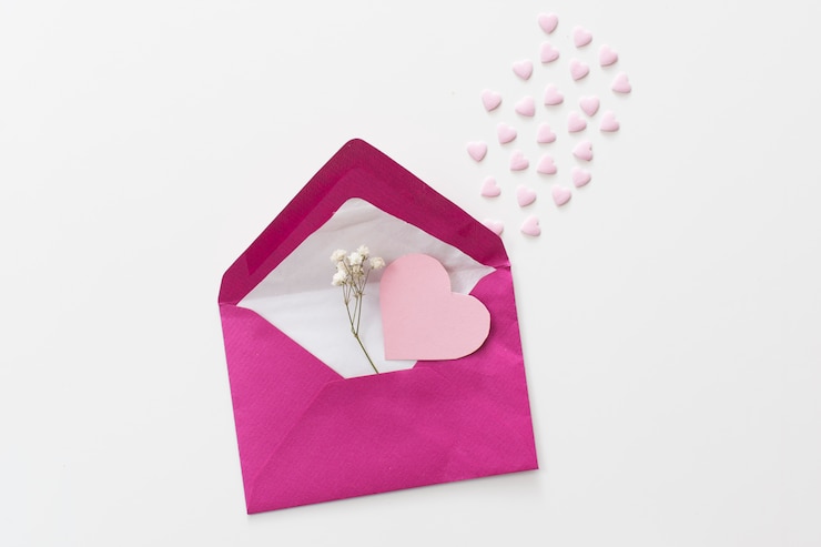 Foto grátis envelope com galho de coração e planta de papel