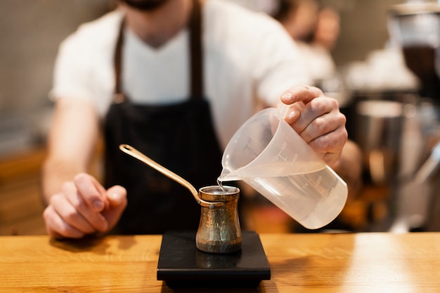 Equipamento de close-up para café