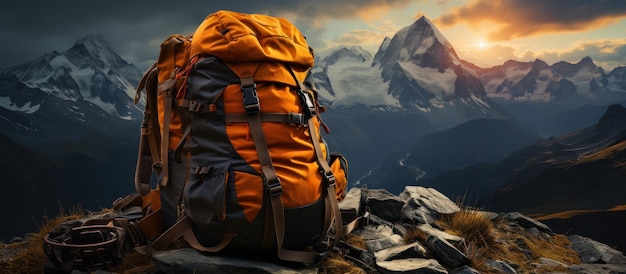 Equipamento de escalada contra uma vista deslumbrante da montanha