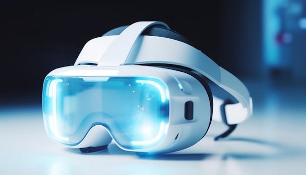 Equipamento futurista para experiência de realidade virtual imersiva gerada por IA