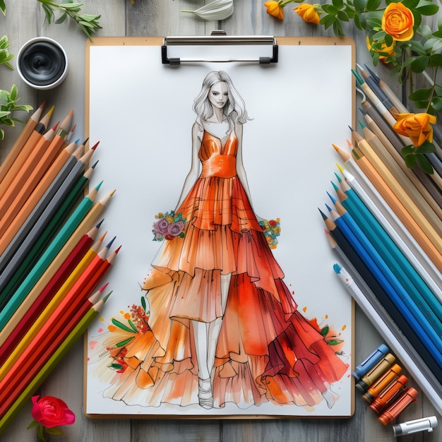 Foto grátis esboço de design de moda de estilo de arte digital em papel