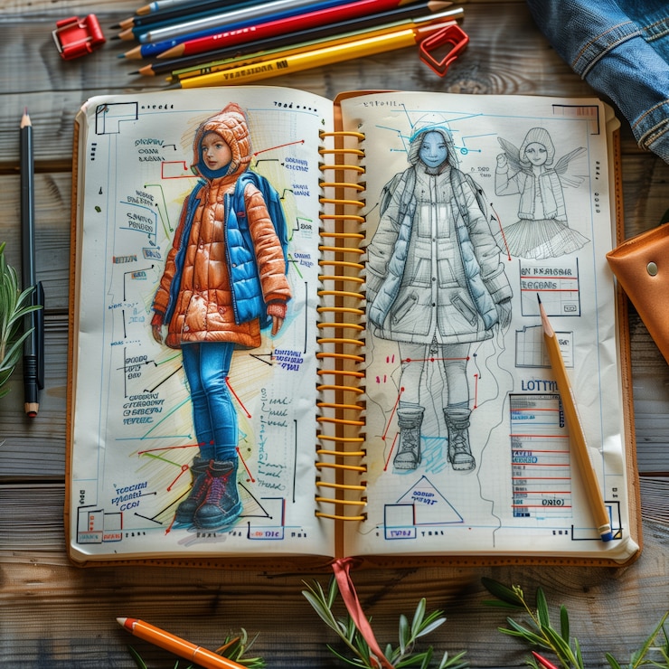Foto grátis esboço de design de moda de estilo de arte digital em papel