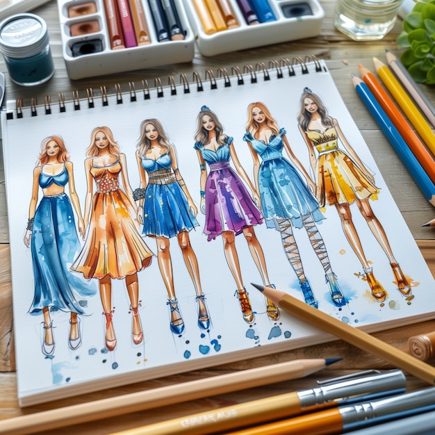 Foto grátis esboço de design de moda de estilo de arte digital em papel