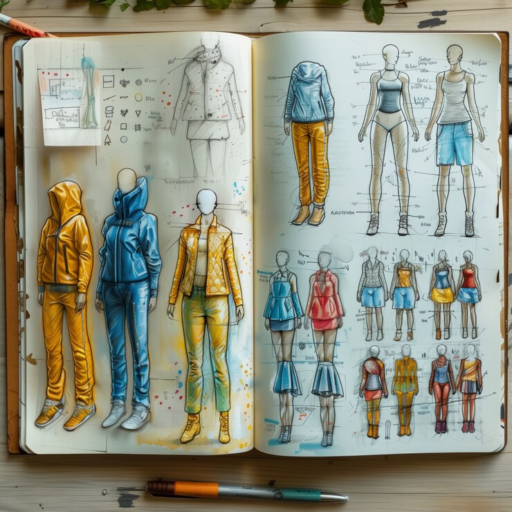 Foto grátis esboço de design de moda de estilo de arte digital em papel
