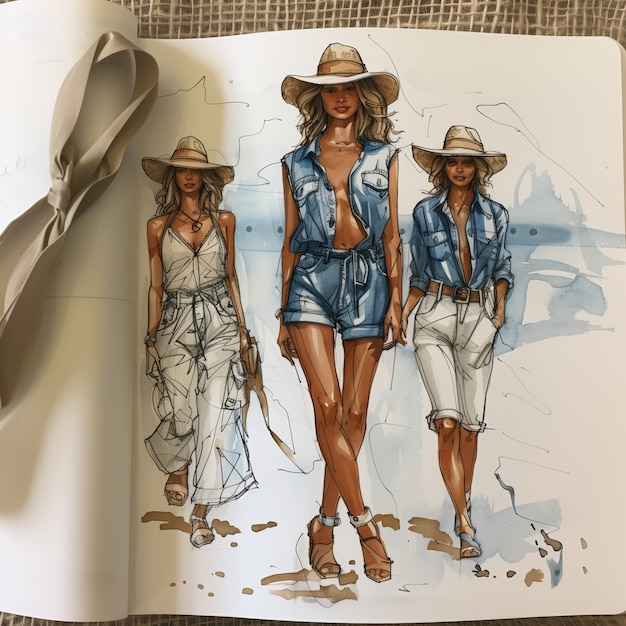 Foto grátis esboço de design de moda de estilo de arte digital em papel