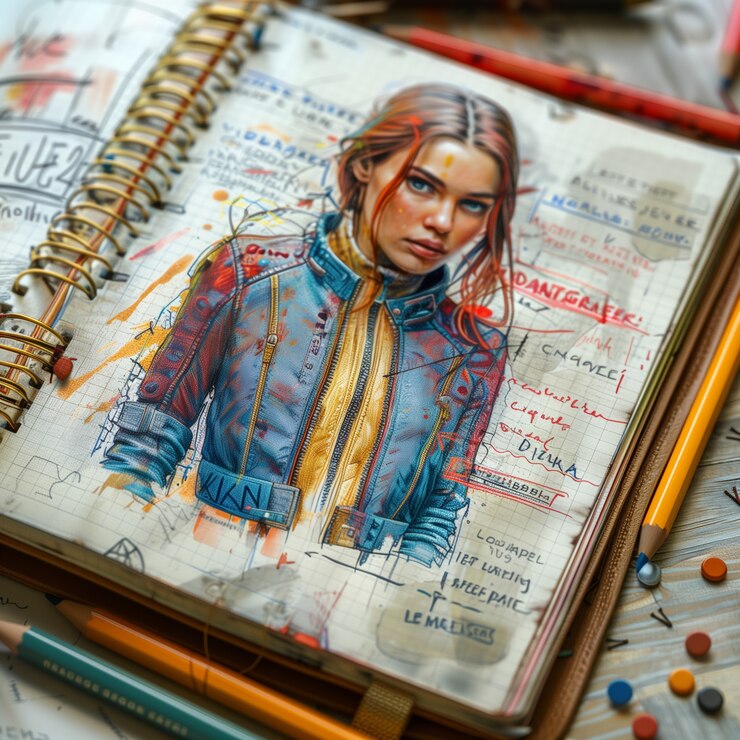 Foto grátis esboço de design de moda de estilo de arte digital em papel