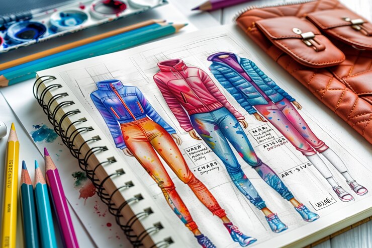 Foto grátis esboço de design de moda de estilo de arte digital em papel
