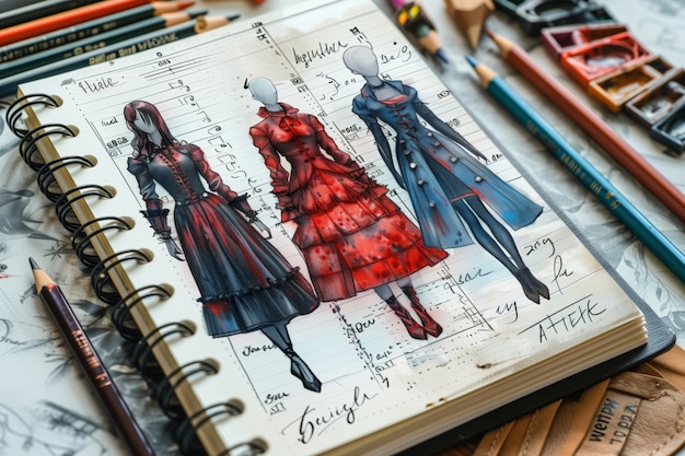 Foto grátis esboço de design de moda de estilo de arte digital em papel