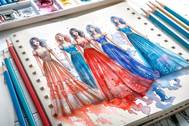 Foto grátis esboço de design de moda de estilo de arte digital em papel