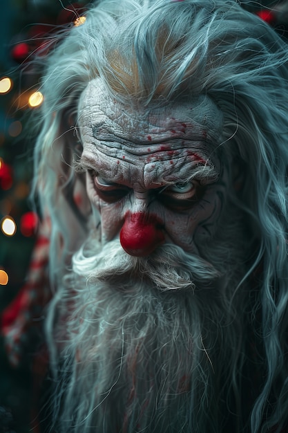 Escena de celebração de natal em estilo escuro com cenário de terror