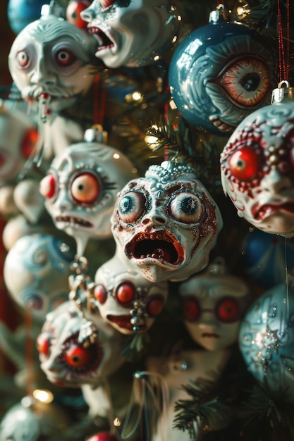 Escena de celebração de Natal em estilo escuro com cenário de terror