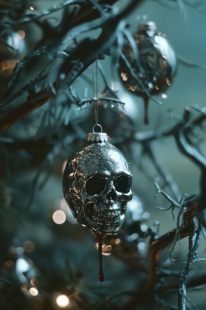 Escena de celebração de natal em estilo escuro com cenário de terror