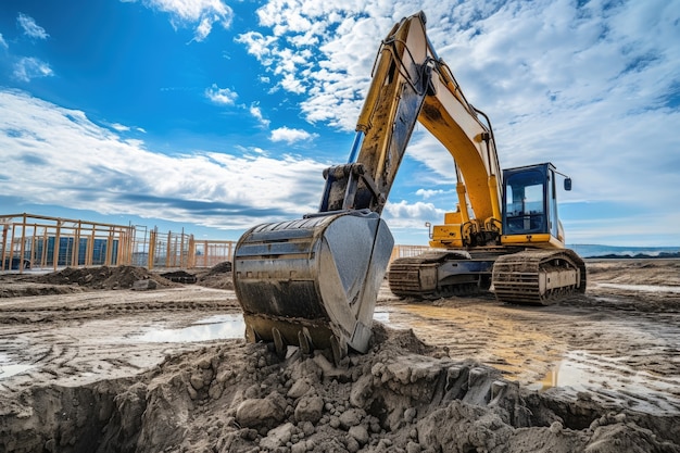 Escena de um canteiro de obras com equipamentos