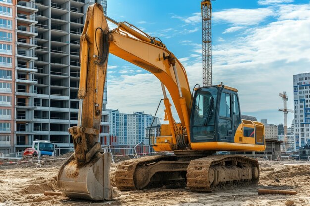 Escena de um canteiro de obras com equipamentos